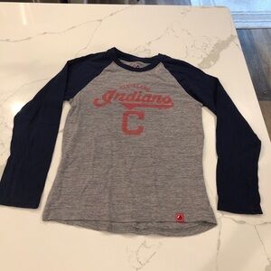 Majestic MLB Cleveland Indians Baseball Raglan Shirt Navy Blue Gray Boys M 10/12